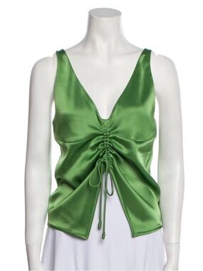 Nanushka Green Satin Drawstring V-Neck Camisole